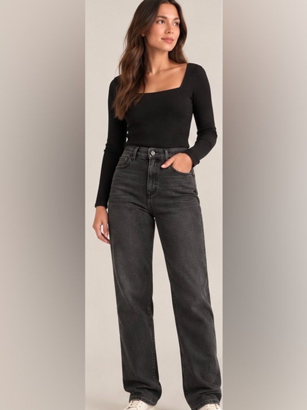 Quince Bella Stretch Straight Jeans Faded Black 29